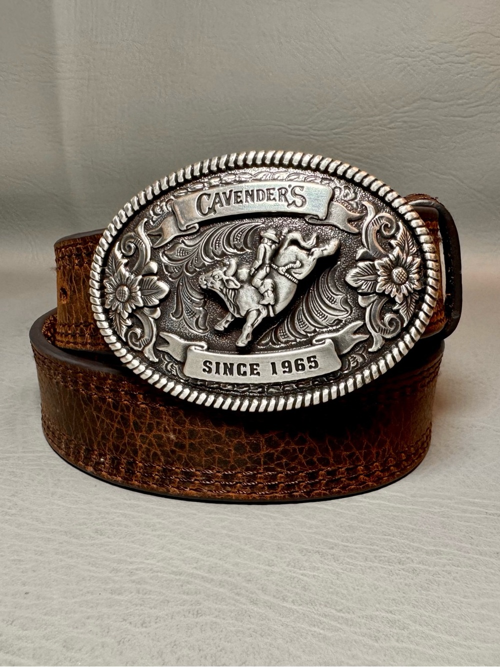Cavender’s Child Buckle Rodeo Brown Leather Belt Sz 26-30 Western Cowboy/Cowgirl
